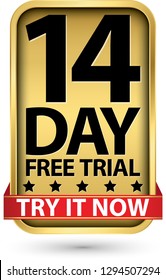14 day free trial try it now golden label, vector illustration 
