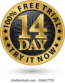 14 day free trial try it now golden label, vector illustration 