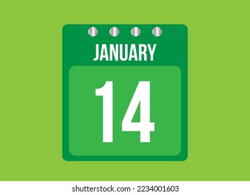 14 day january calendar vector. Calendar page icon for the month of january with metallic pin. Calendar on green background.