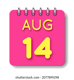 14 day of the month. 14 August. Cute calendar daily icon. Date day week Sunday, Monday, Tuesday, Wednesday, Thursday, Friday, Saturday.