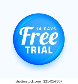14 days free trial blue shiny button label vector