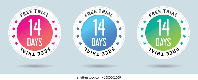14 Days Free Trial stamp vector illustration. Vector certificate icon. Set of 3 beautiful color gradients. Vector combination for certificate in flat style.