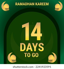 14 Days to go. Countdown leaves banner day. calculating the time for the month of Ramadan. Eps10 vector illustration.