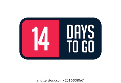 14 Days to Go, Vektorbanner-Vorlage, Countdown-Zeit für Tage, Etikettenlayout für Tageskalender, Werbebanner, transparenter Hintergrund