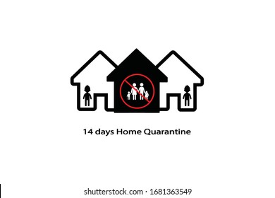 14 Days Home Quarantine icon distance to family. Stay at home concept. Corona virus COVID-19 virus quarantine or recommendation