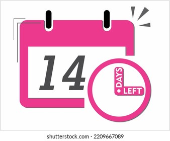 14 days left. Vector art in pink and black. Reminder, banner isolated on white background