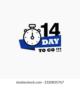 14 days left. Vector emblem with the number of days remaining. label, black alarm clock flat with ribbon, promotion icon, best deal symbol vector illustration