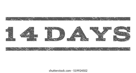 14 Days watermark stamp. Text tag between horizontal parallel lines with grunge design style. Rubber seal stamp with dirty texture. Vector grey color ink imprint on a white background.