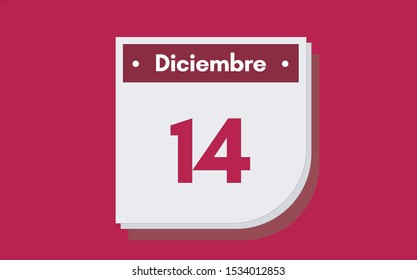 14 de Diciembre. Dia del mes. Calendario (December 14th. Day of month. Calendar in spanish) vector illustration icon.