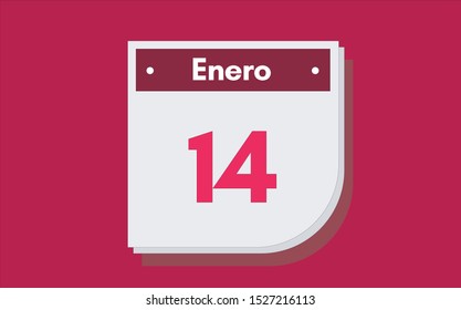 14 de Enero. Dia del mes. Calendario (January 14th. Day of month. Calendar in spanish) vector illustration icon.