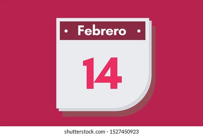 14 de Febrero. Dia del mes. Calendario (February 14th. Day of month. Calendar in spanish) vector illustration icon.