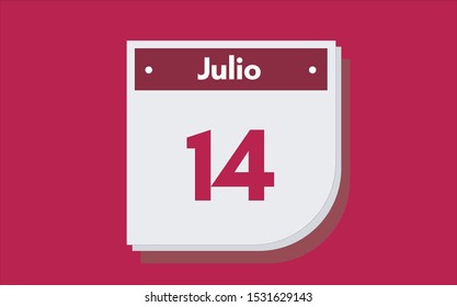 14 de Julio. Dia del mes. Calendario (July 14th. Day of month. Calendar in spanish) vector illustration icon.