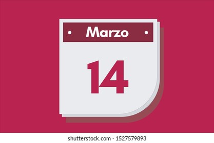 14 de Marzo. Dia del mes. Calendario (March 14th. Day of month. Calendar in spanish) vector illustration icon.