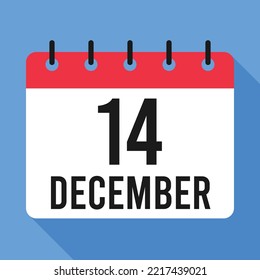 14 December Calendar. Blue Background. Vector Calendar.