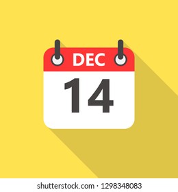 14 december calendar flat style icon with long shadow.