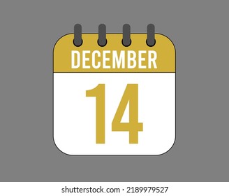14 December calendar icon. December calendar banner. Date of the month for events.