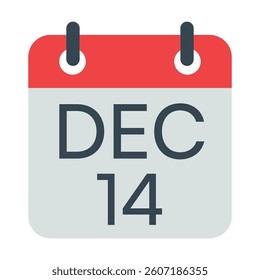 14 December Calendar Icon, Isolated Vector Calendar Icon.