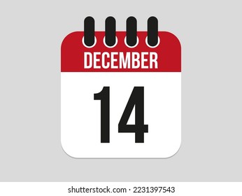 14 December calendar icon. Calendar template for the days of december. Red banner for dates and business