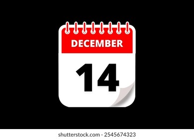 14 dezembro calendário ícone página de texto design mensal web em vermelho, branco e preto fundo vetor, ícone, ou ilustração com o mês de dezembro 14