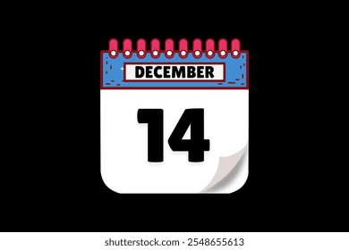 14 December calendar icon text page monthly web design on white, brown, coral, and black background vector, icon, or illustration with the month of December 14