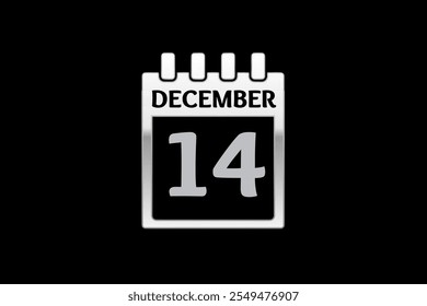 14 Dezember Kalender Symbol Textseite monatliches Web-Design auf gelbem, rotem, schwarzem und weißem Hintergrund Vektor, Symbol oder Illustration mit dem Monat Dezember 14