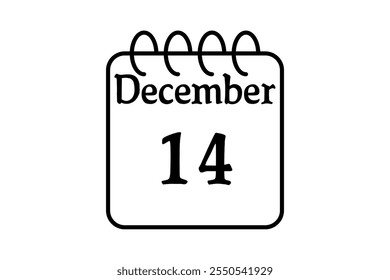 14 December calendar icon text page monthly web design on black and white background vector, icon, or illustration with the month of December 14