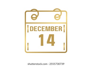 14 December calendar icon text page monthly web design on golden and white background vector, icon, or illustration with the month of December 14