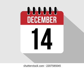 Icono vectorial del calendario 14 de diciembre. Fecha de diciembre rojo para los días del mes