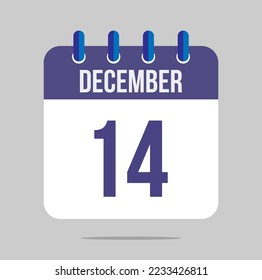 14 december calendar vector. Calendar icon for december with marked date. Design for schedules, meetings and appointments