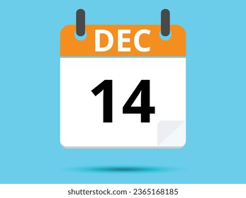 14. Dezember. Flacher Icon-Kalender einzeln auf blauem Hintergrund. Vektorgrafik.