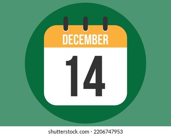 14 December green calendar vector. Calendar december with circle in background clear.