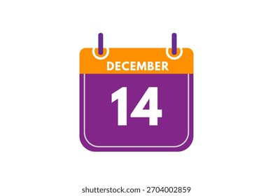 14 dezembro mês vetor dia único, ilustração, calendário com laranja, roxo, cinzas e branco cor de fundo calendário ícone de dezembro 14