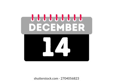 14 dezembro mês vetor dia único, ilustração, calendário com cinza, preto, vermelho e branco ícone de calendário de fundo de 14 de dezembro