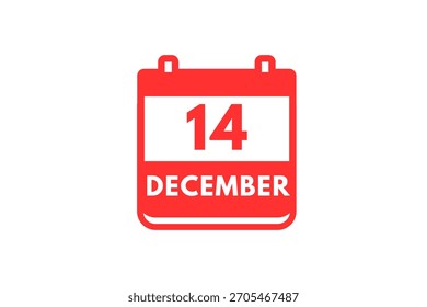 14 Dezember Monat einzelne Tag Vektor, Illustration, Kalender mit rot-weißer Farbe Hintergrund Kalender Symbol vom Dezember 14
