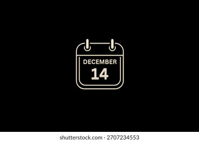 14 December month single day vector, illustration, calendar with golden and white color background frame calendar icon of December 14