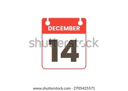 14 December month single day vector, illustration, calendar with red, black and white color background calendar icon of December 14
