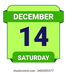 14 December, Saturday. Date template. Useful design for calendar or event promotion. Vector illustration EPS 10 File. Isolated on white background. 