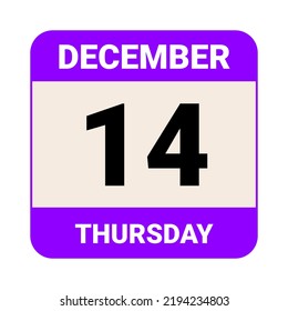 14 December, Thursday. Date template. Useful design for calendar or event promotion. Vector illustration EPS 10 File.  