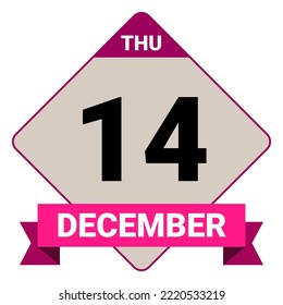 14 de diciembre, jueves. Plantilla de fecha. Diseño útil para la promoción de calendarios o eventos. Ilustración vectorial Archivo EPS 10. Aislado sobre fondo blanco.