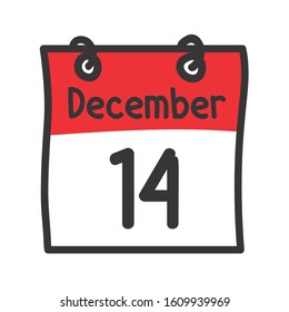 14 December. Vector flat daily calendar icon. Date and time, day, month. Holiday