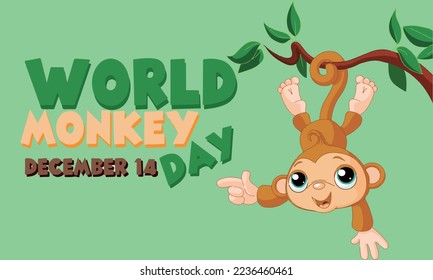 14 december world monkeys day vector image of monkey 3d lettering