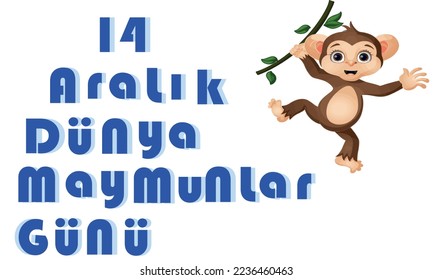 14 december world monkeys day vector image of monkey 3d lettering