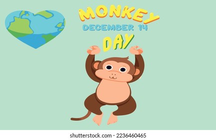 14 december world monkeys day vector image of monkey 3d lettering