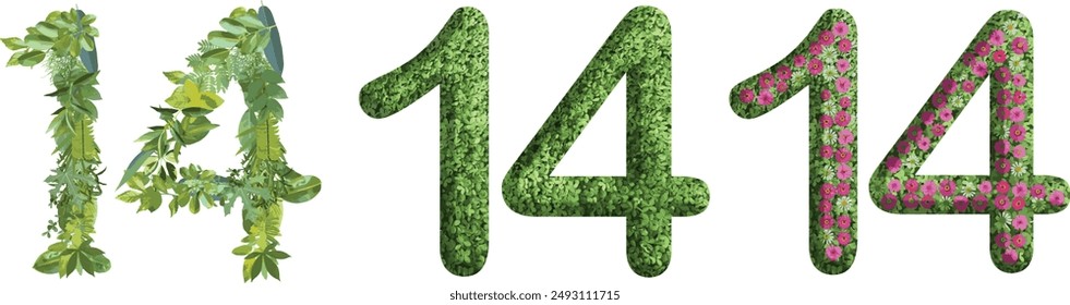 14, design made from green grass, leaves and flower, .suitable for birthday, anniversary and memorial day templates, go green concept	
