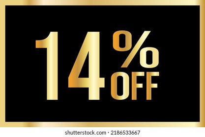 14% discount. Golden numbers with black background. Banner for shopping, print, web, sale illustration