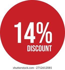 14% discount icon vector red circle with white text