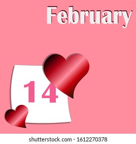 14 February 2020. On a pink background highlighted February 14 Valentine's Day