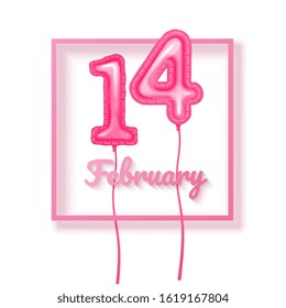 14 february balloons, Valentine s day festival and pink color balloons with shape of 14 isolated on white background. Vector 10 format