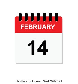 14 February, calendar icon. Calendar design vector template.  Vector illustration. 