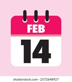 14 February calendar icon on light pink color background, vector illustration